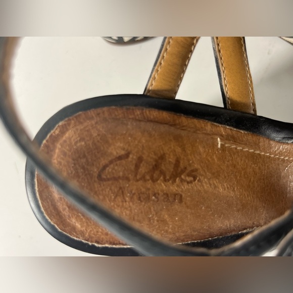 Clarks Women's Amelia Avery Sandal Black White Wedge Heels Womens Size 7 - Picture 7 of 8